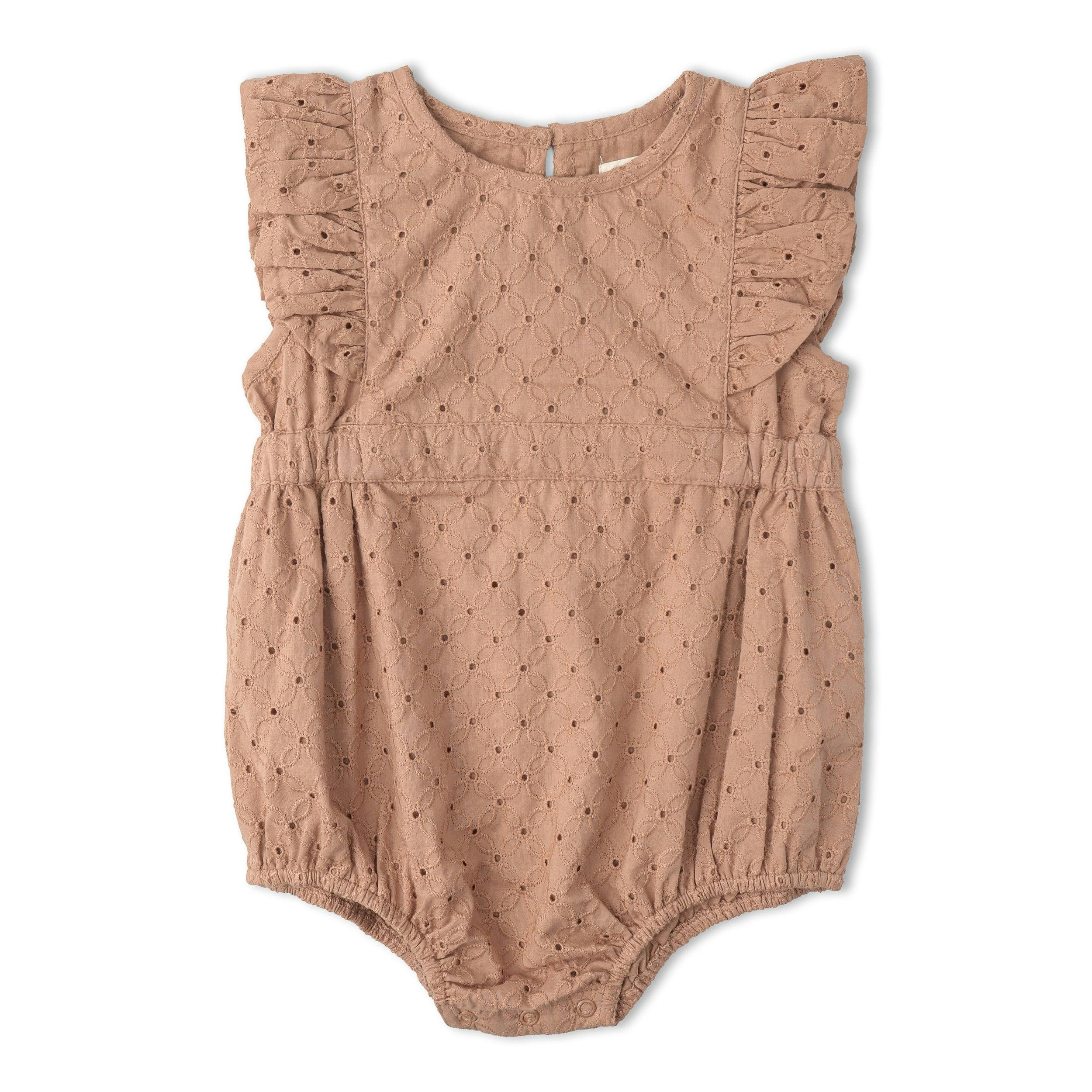 Organic Eyelet Flutter Romper - Clay Eyelet