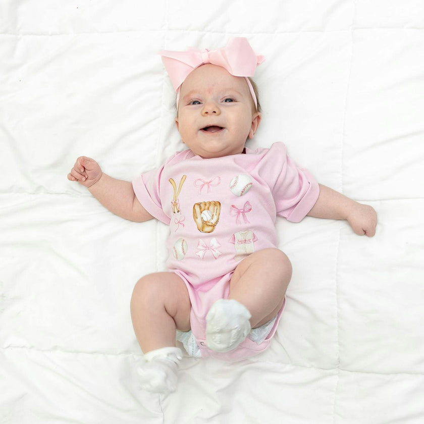 Baseball Cutie Short Sleeve Romper - Ballet