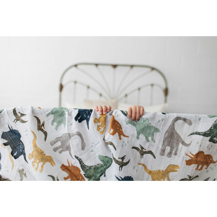 Cotton Muslin Swaddle Blanket - Dino Friends