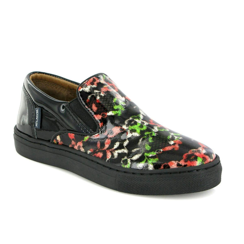 Slip On Patent Leather Sneakers, Black Red & green