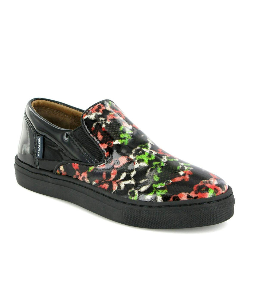 Slip On Patent Leather Sneakers, Black Red & green