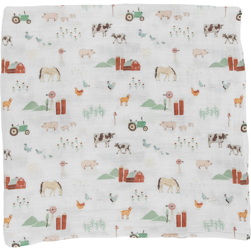 Cotton Muslin Swaddle Blanket - Farmyard