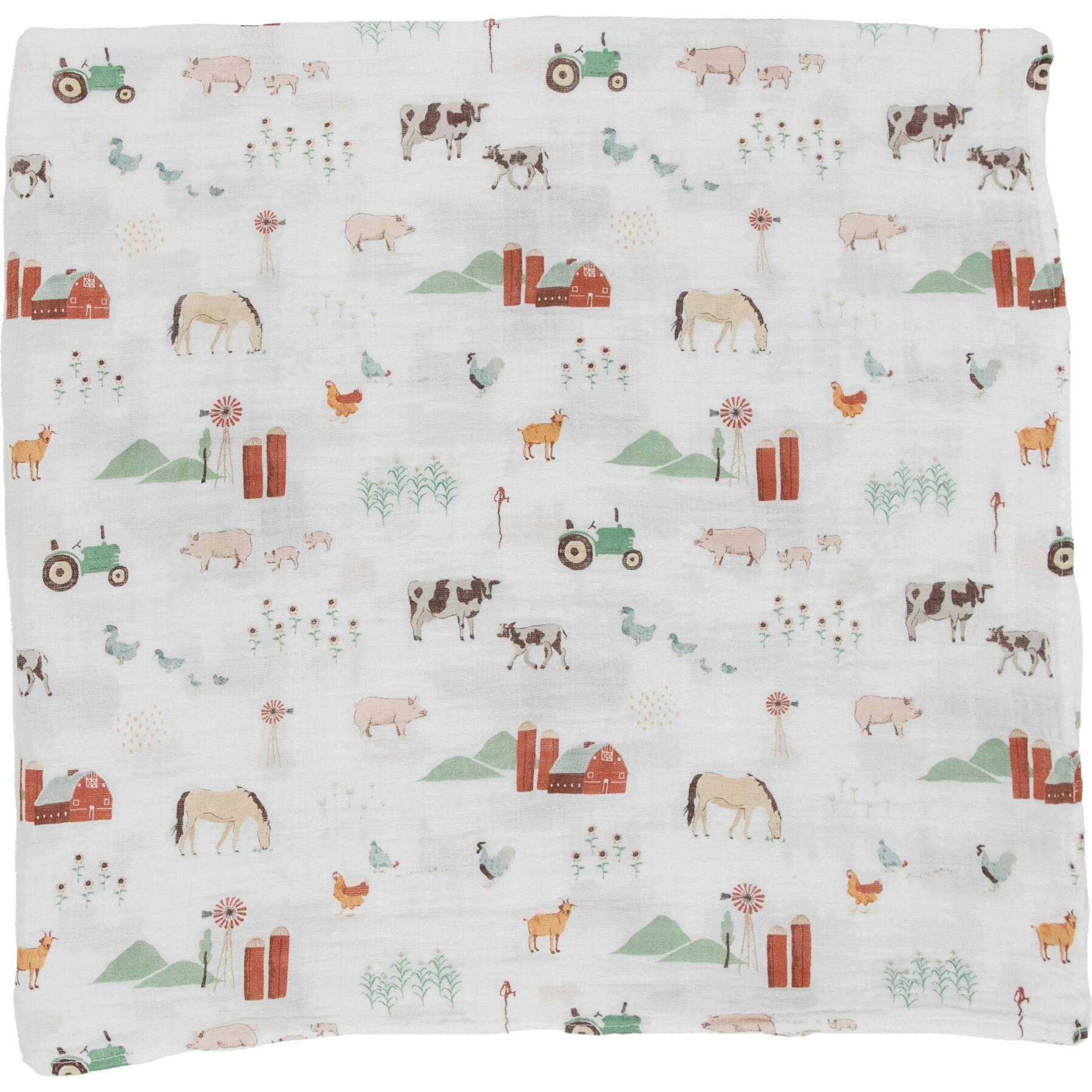 Cotton Muslin Swaddle Blanket - Farmyard