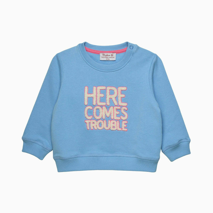 Baby Here Comes Trouble Sweatshirt in Blue/Pink