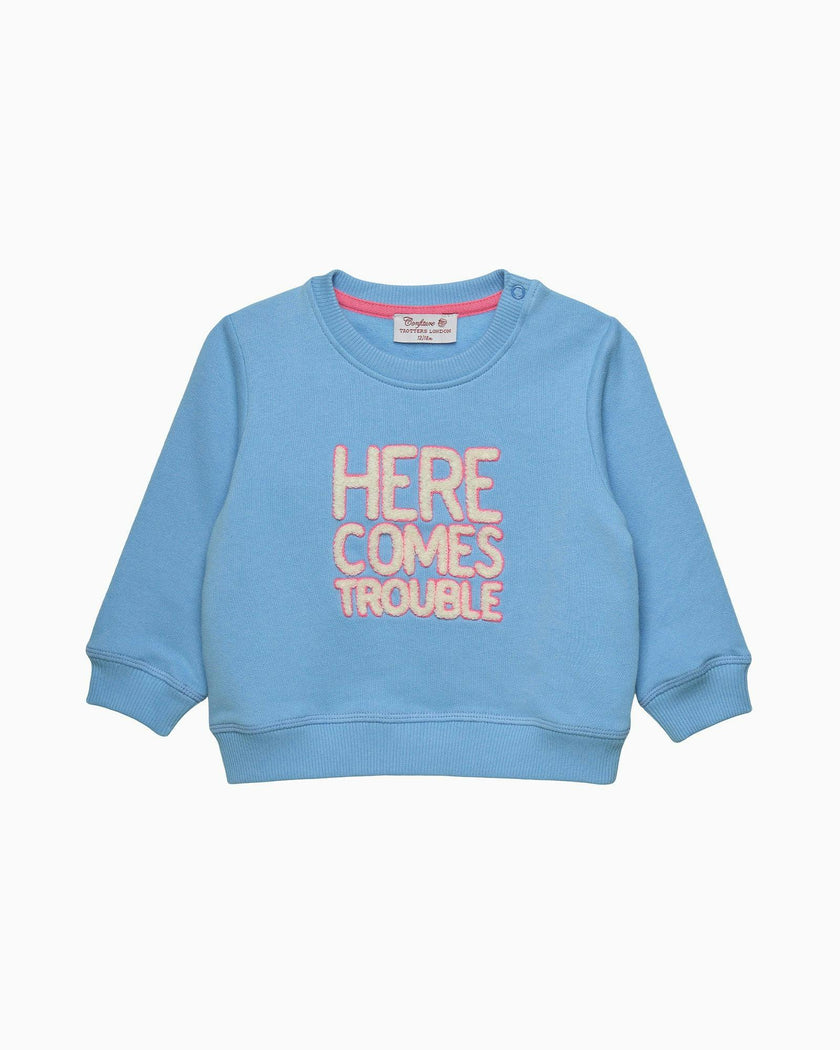 Baby Here Comes Trouble Sweatshirt in Blue/Pink