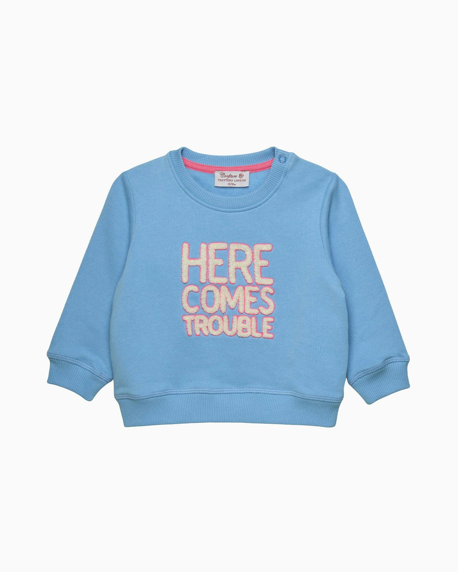 Baby Here Comes Trouble Sweatshirt in Blue/Pink
