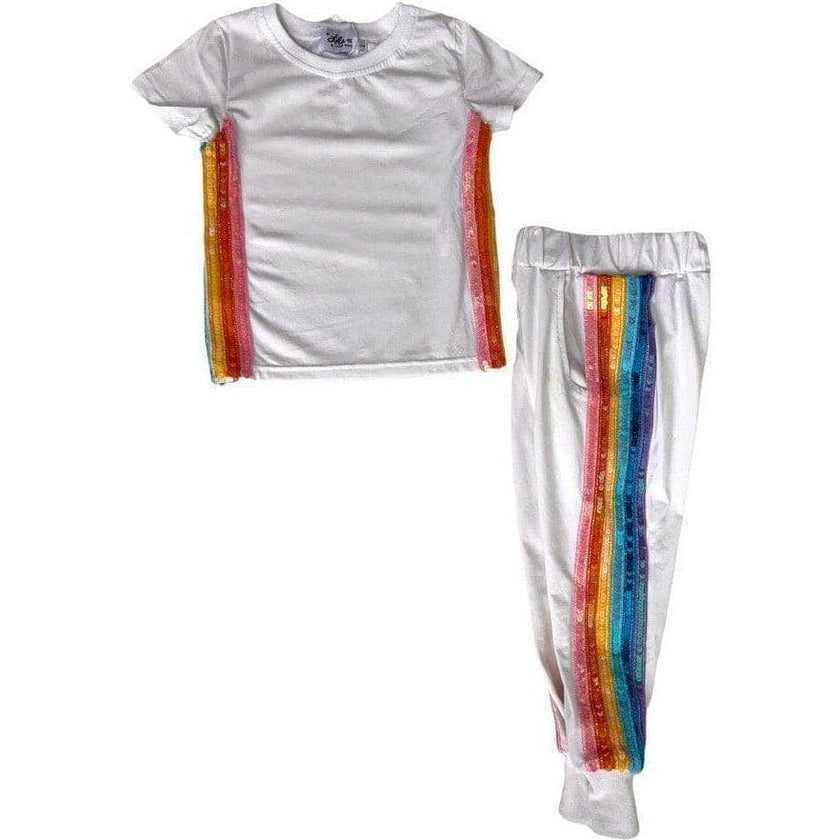 White Rainbow Sequin 2-Piece Jogger Set