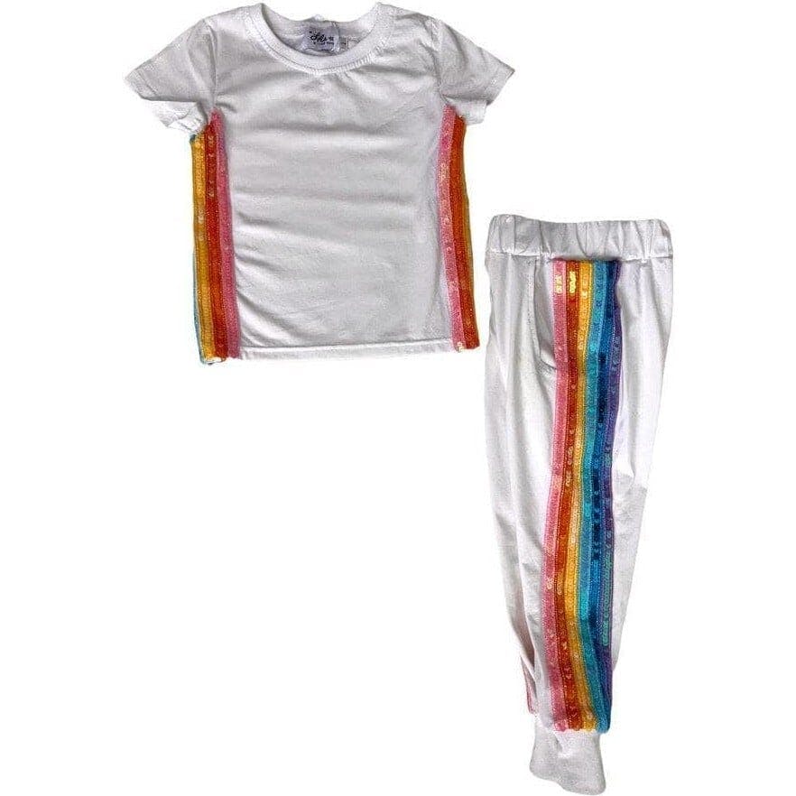 White Rainbow Sequin 2-Piece Jogger Set