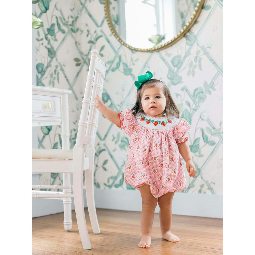 Checkered Strawberry Smocked Bubble