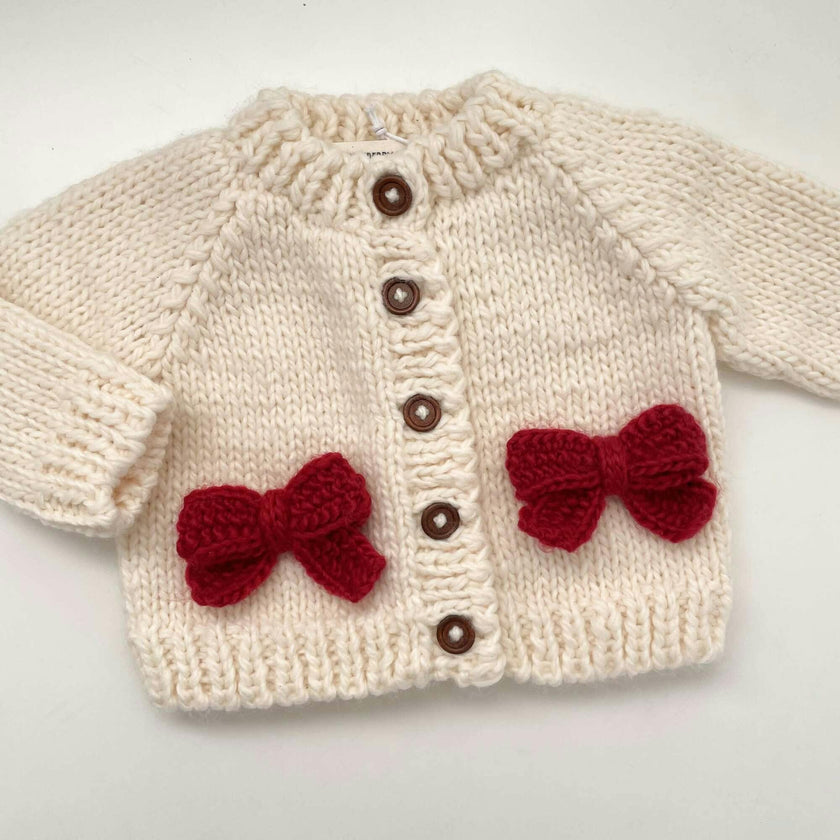 Bow Cardigan, Cream/Red