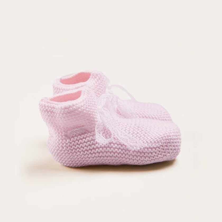 Lace Detail Knitted Booties in Baby Pink (0-6mths)