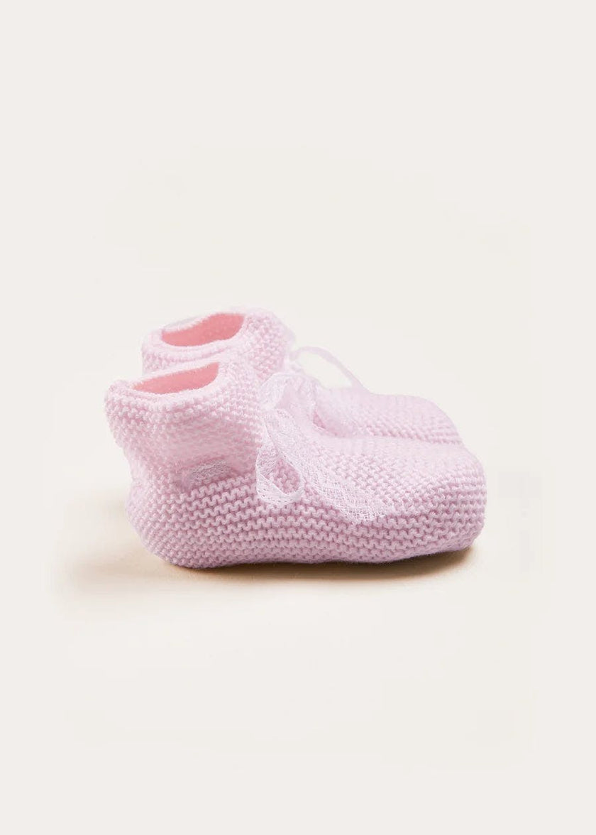 Lace Detail Knitted Booties in Baby Pink (0-6mths)