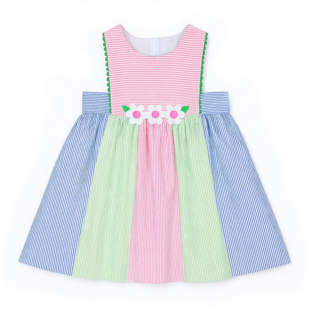 Stripe Seersucker Dress With Flowers