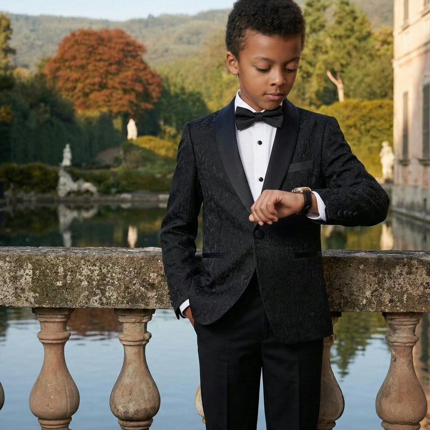 Textured Suit Set with Satin Lapels