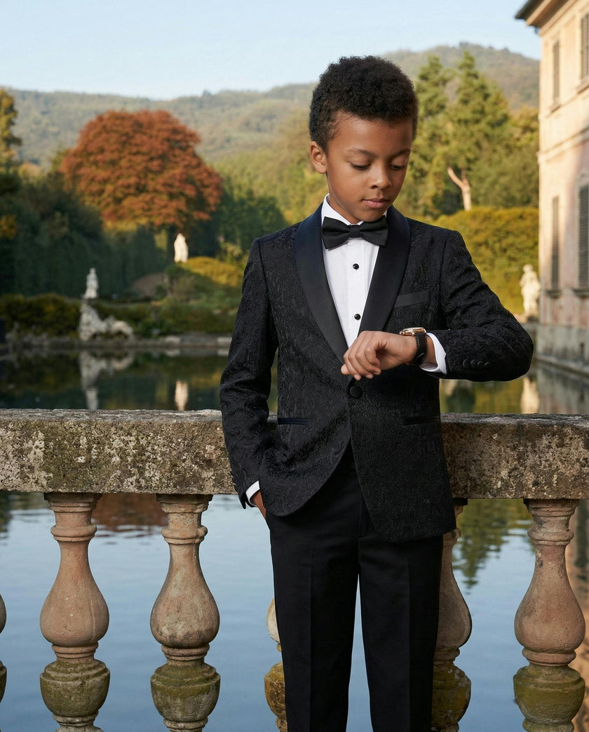 Textured Suit Set with Satin Lapels