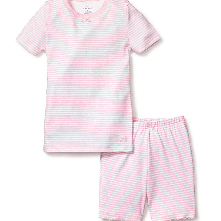 Kid's Pima Snug Fit Pajama Short Set in Pink Stripes