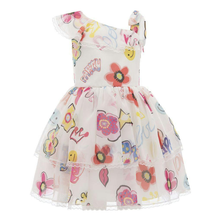 White Off Shoulder Pop Graphics Dress