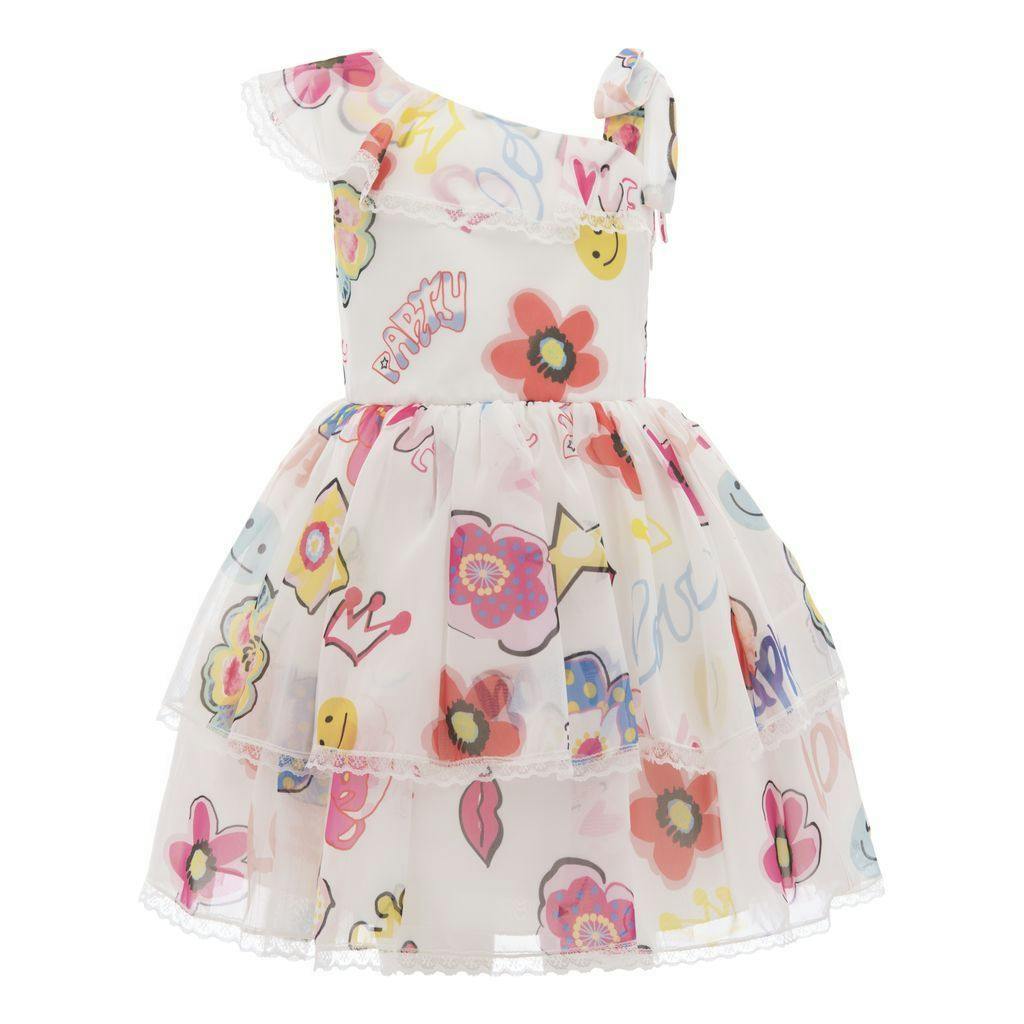 White Off Shoulder Pop Graphics Dress