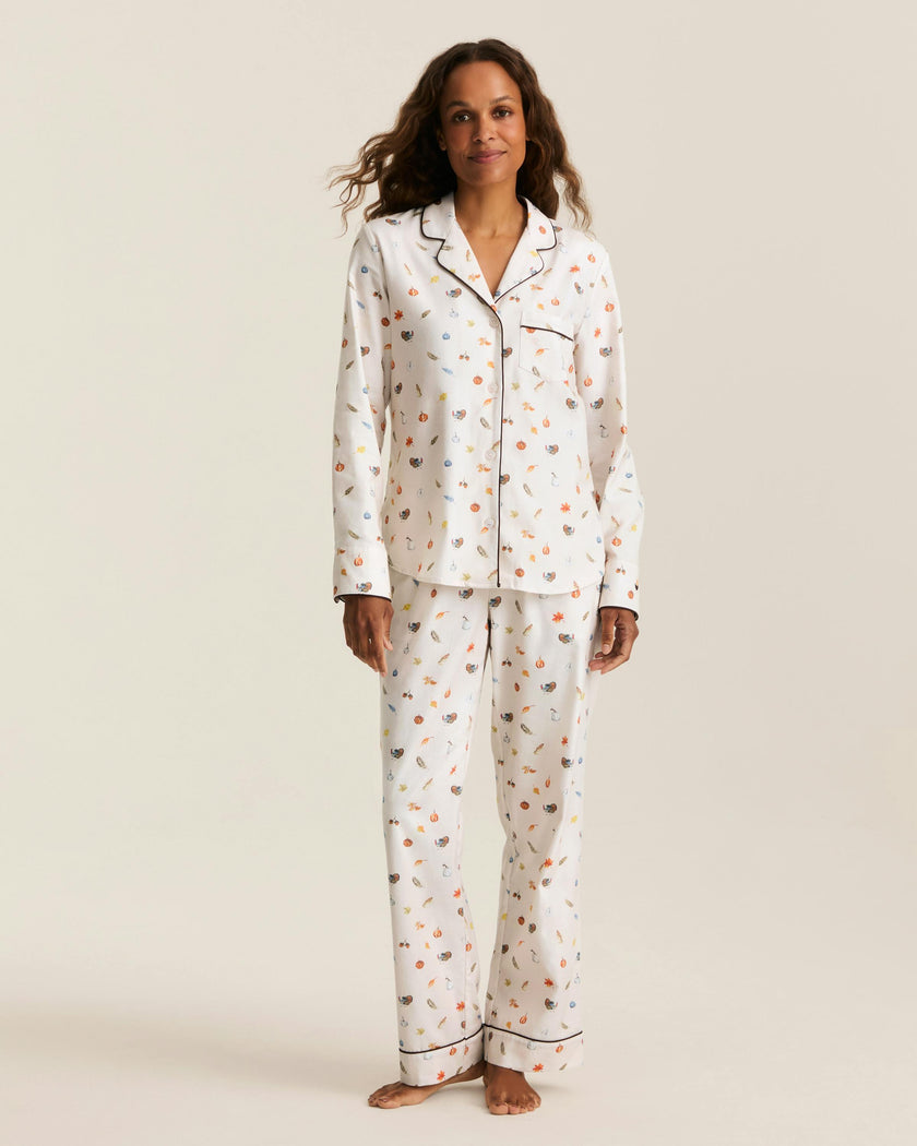 Women's Twill Pajama Set in Thanksgiving Traditions