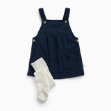 Navy Corduroy Pinafore Dress & Tights
