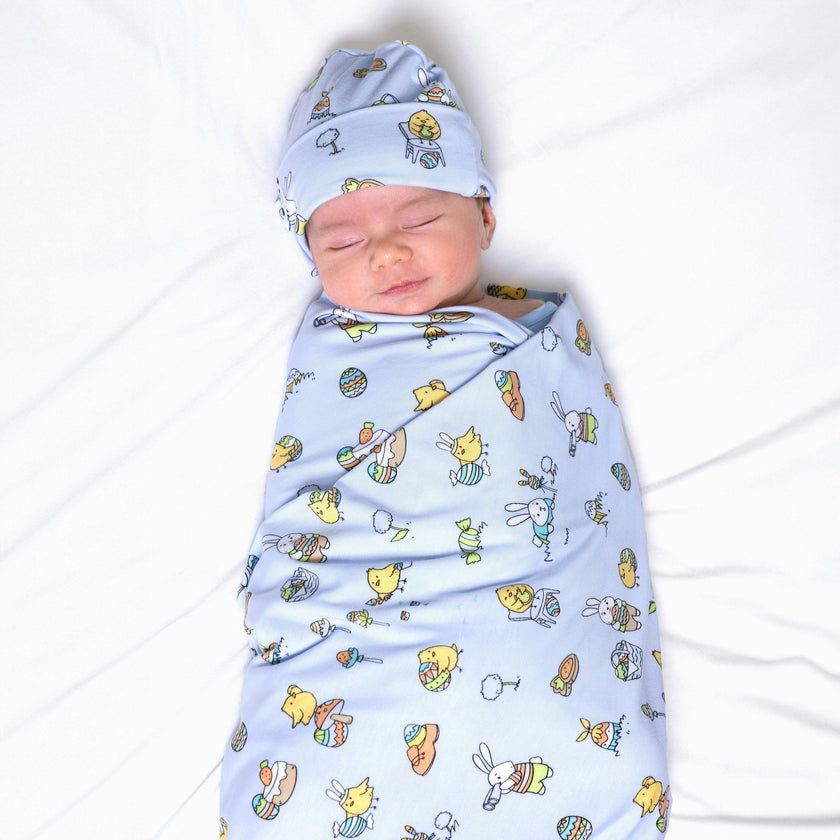 Easter Blue Bamboo Swaddle & Beanie Set
