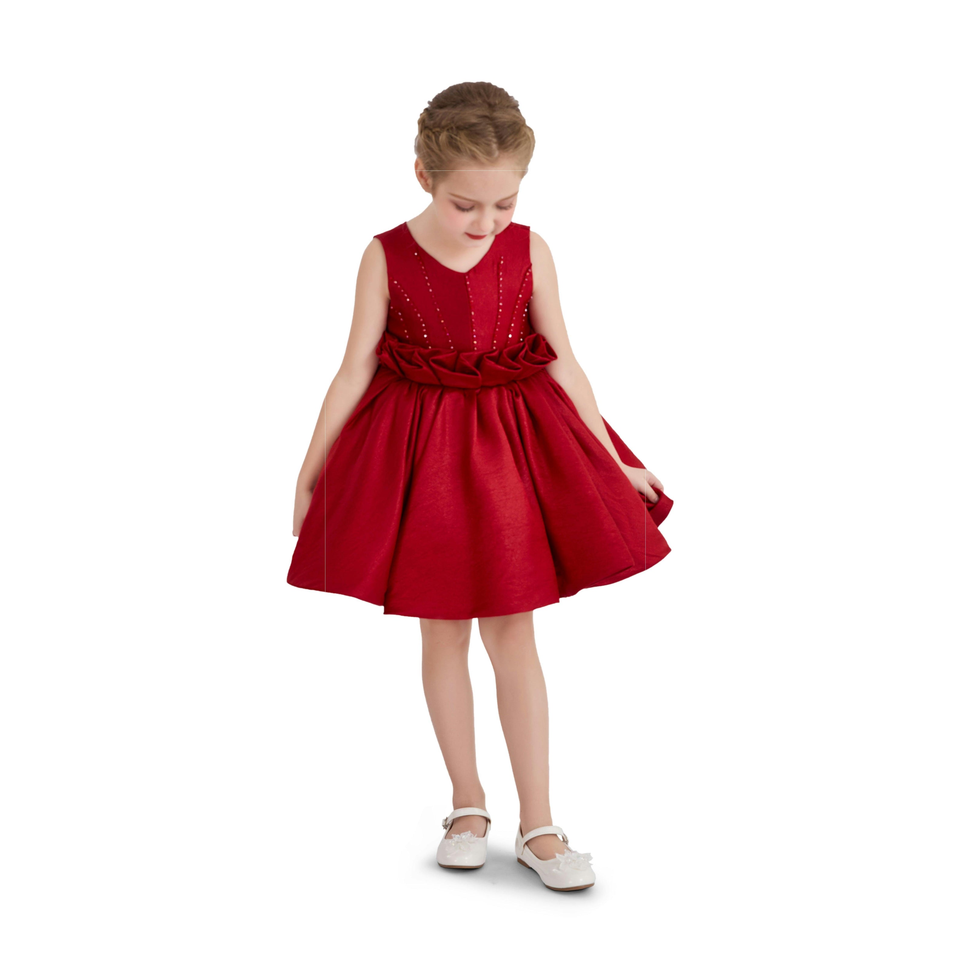 Red Luminara Ruffle Waist Formal Dress