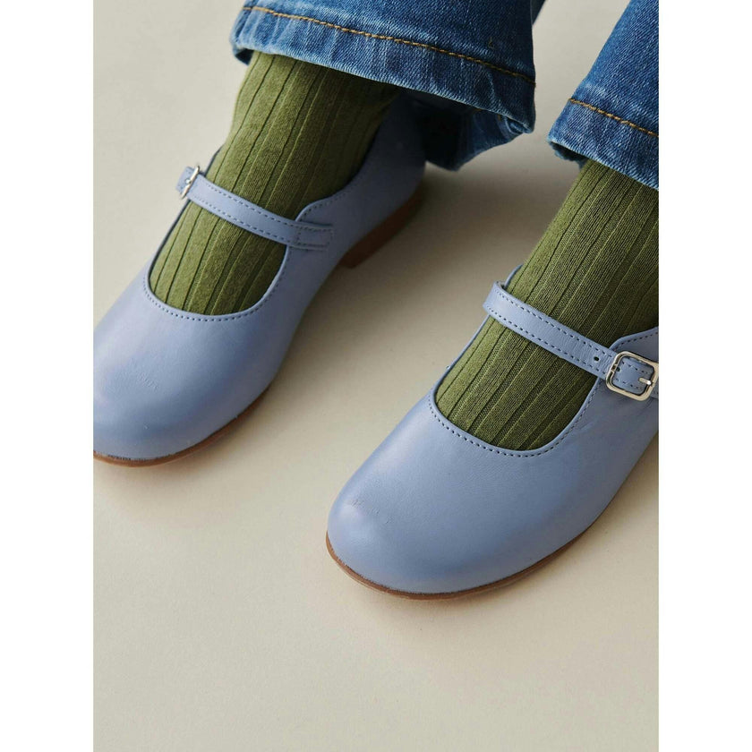 Dusty Blue Leather Girl Mary Jane Shoes