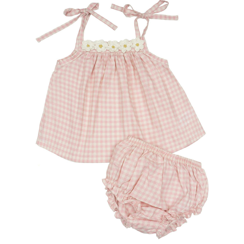 Crochet Daisy Set in Pink Gingham