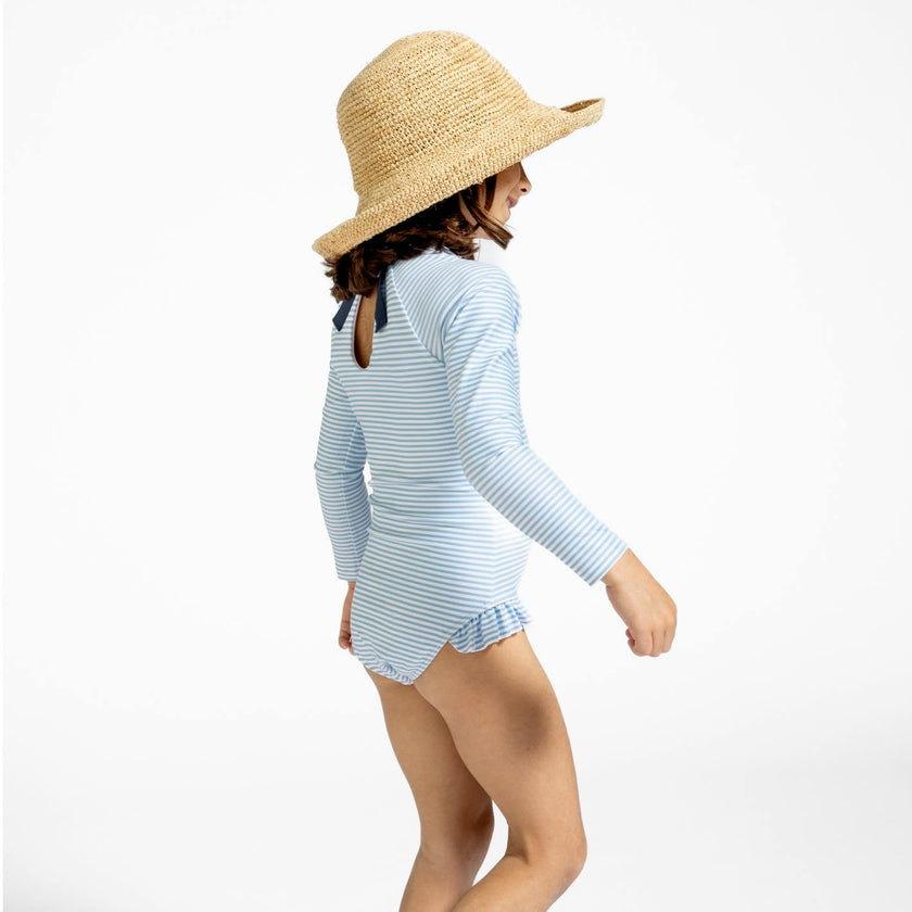 girls powder blue stripe rashguard one piece