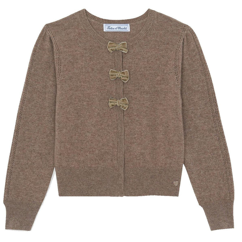TARTINE ET CHOCOLAT Velvet Bow Cardigan - Chataigne
