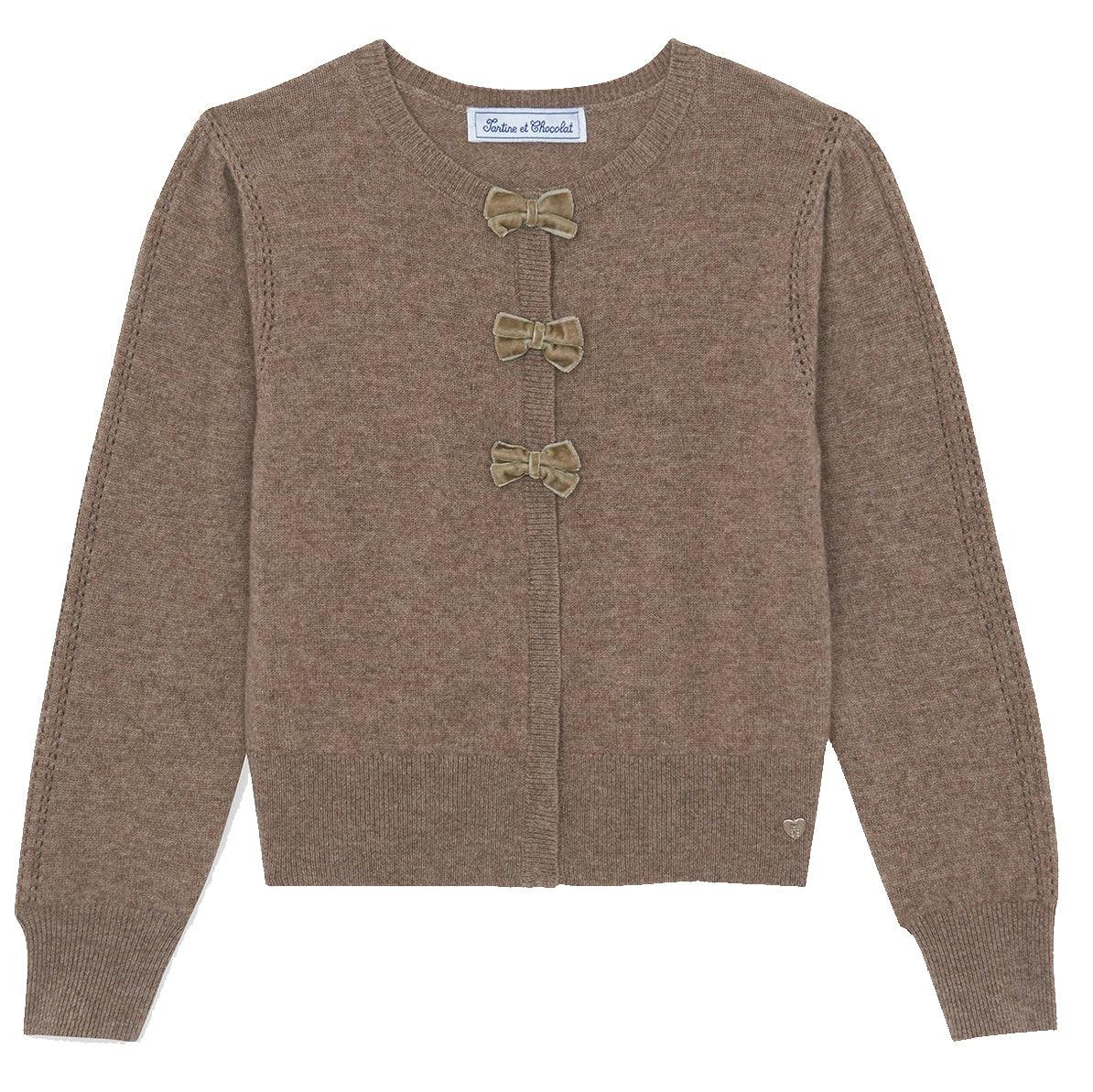 TARTINE ET CHOCOLAT Velvet Bow Cardigan - Chataigne