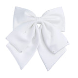 White Pearl-Embellished Satin Hair Clip