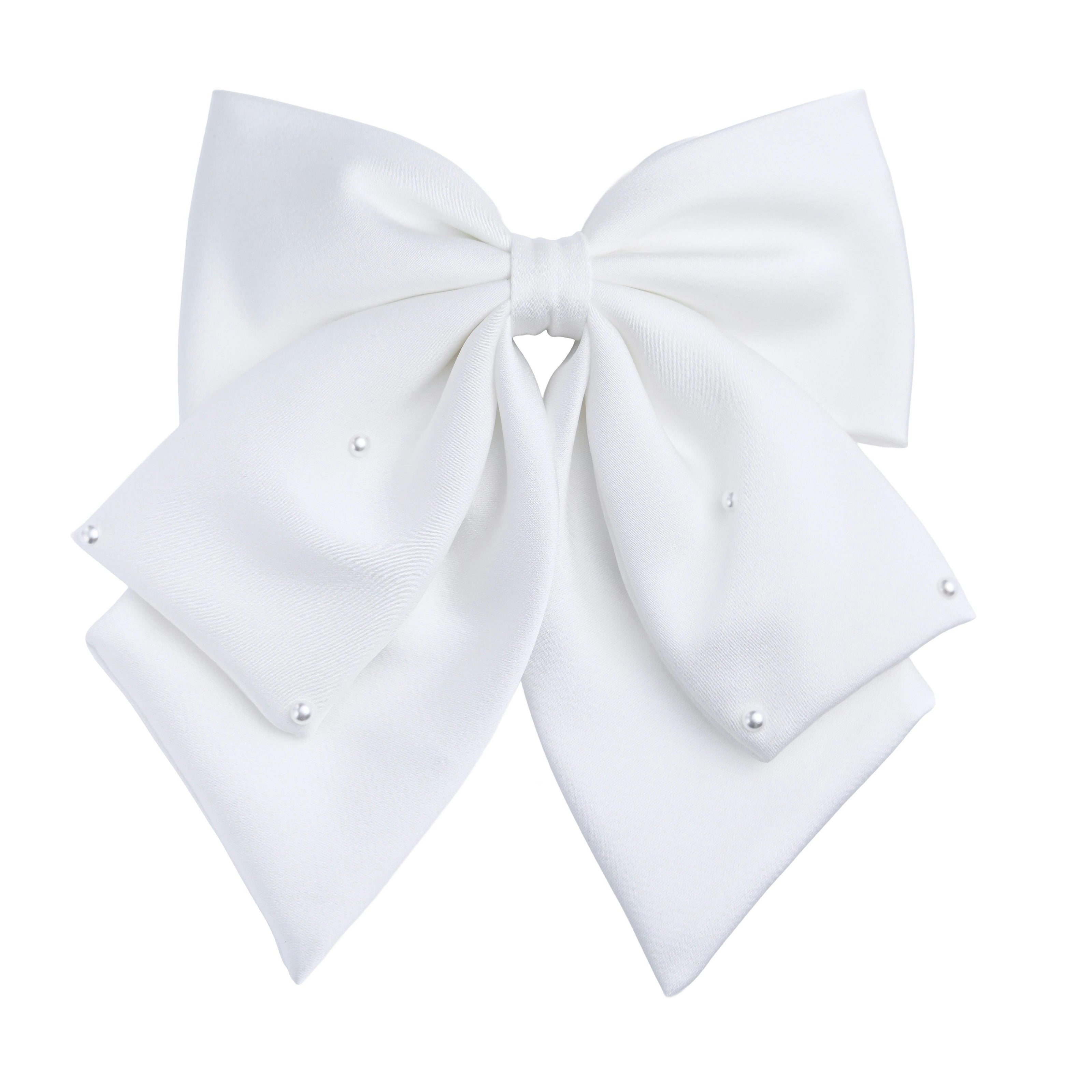 White Pearl-Embellished Satin Hair Clip