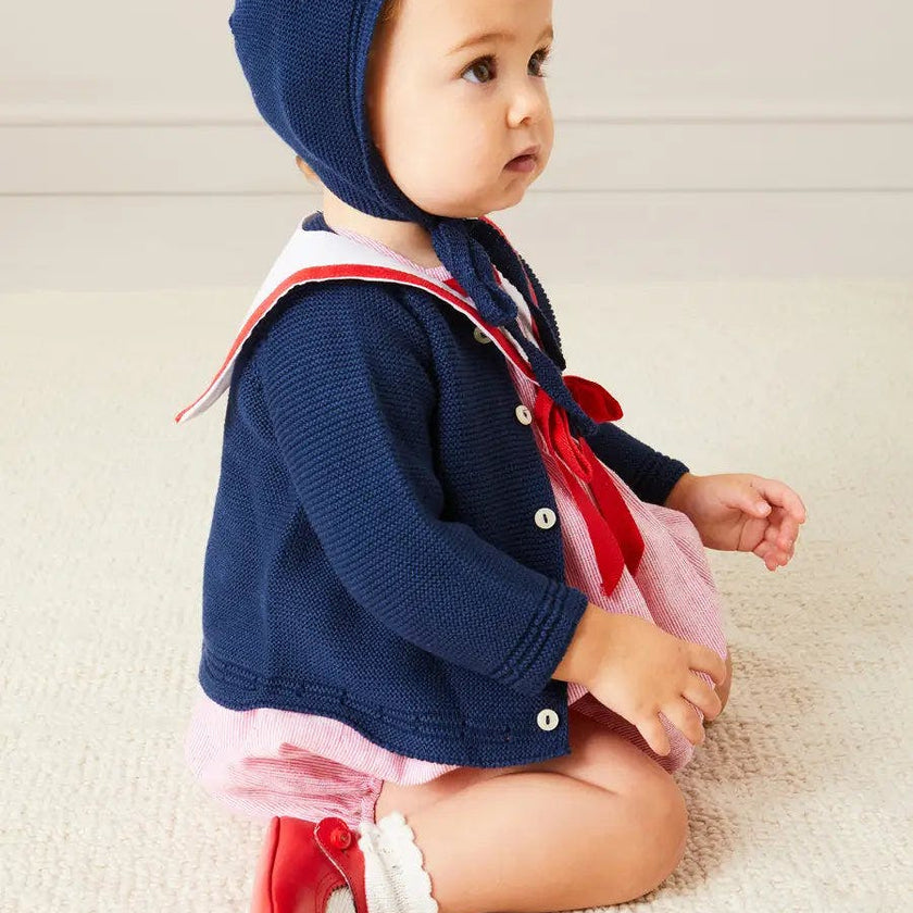 Openwork Knitted Bonnet in Navy (S-L)
