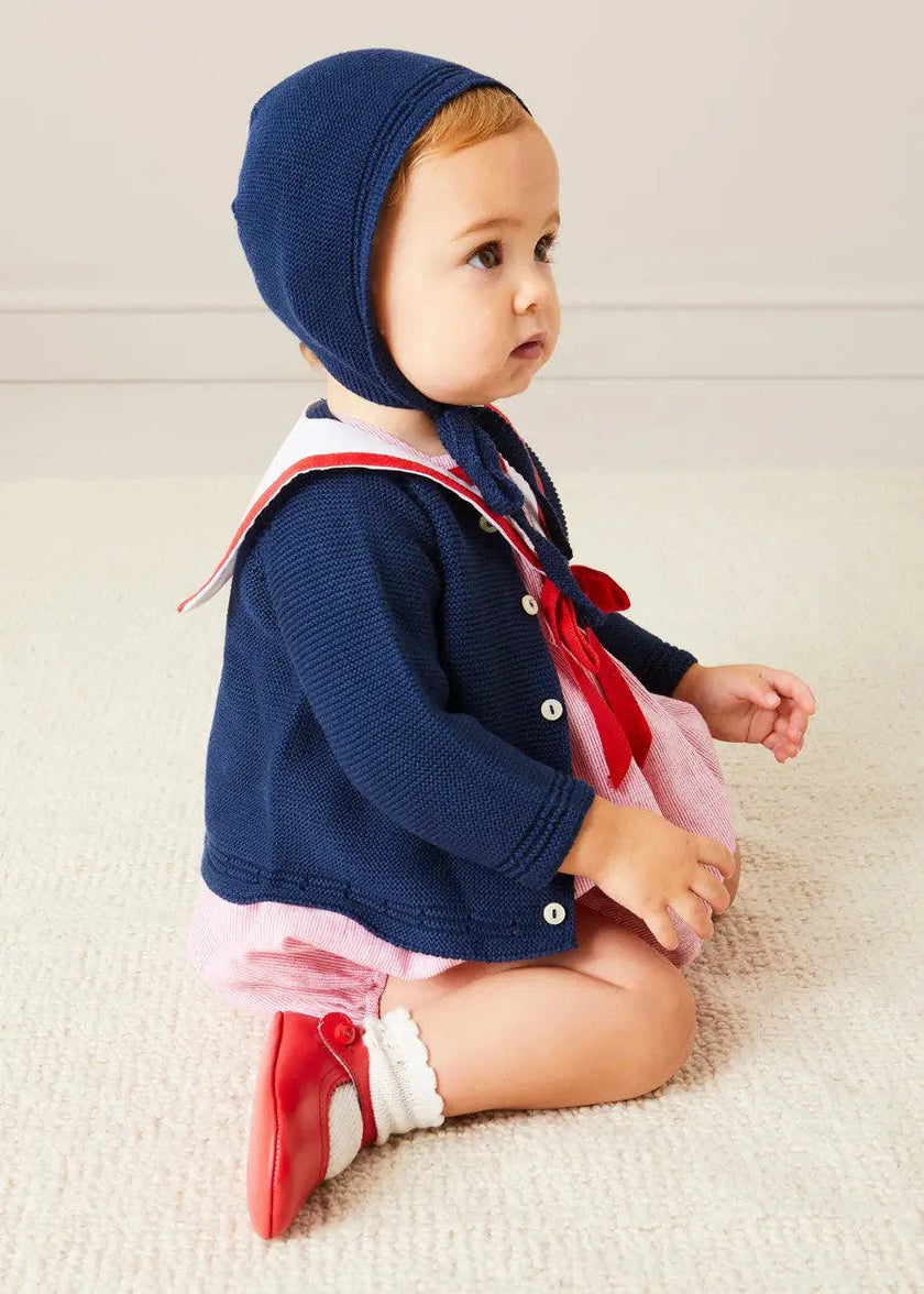 Openwork Knitted Bonnet in Navy (S-L)