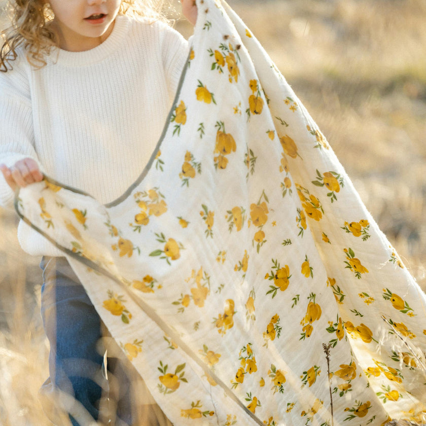Original Organic Cotton Muslin Quilt - Yellow Roses
