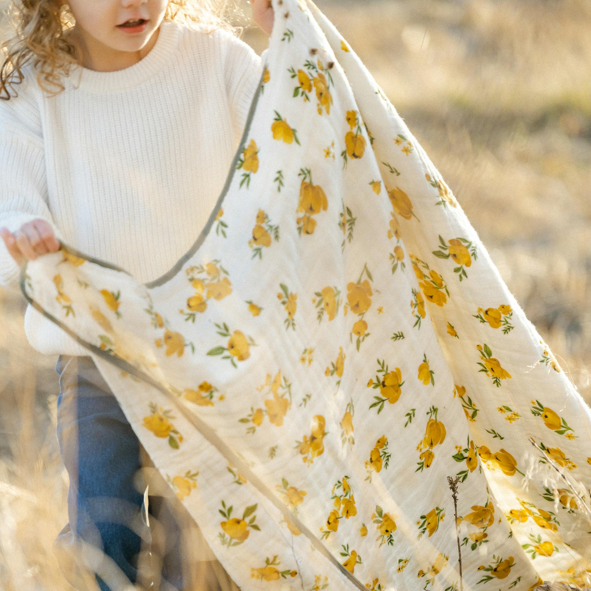 Original Organic Cotton Muslin Quilt - Yellow Roses
