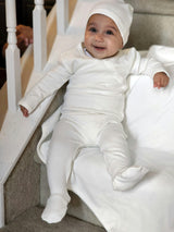 Boys Quilted Waffle Round Neck Long Sleeve Cross Buttoned Footie