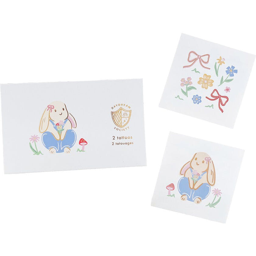 Bunnies In The Garden Overalls Temporary Tattoos