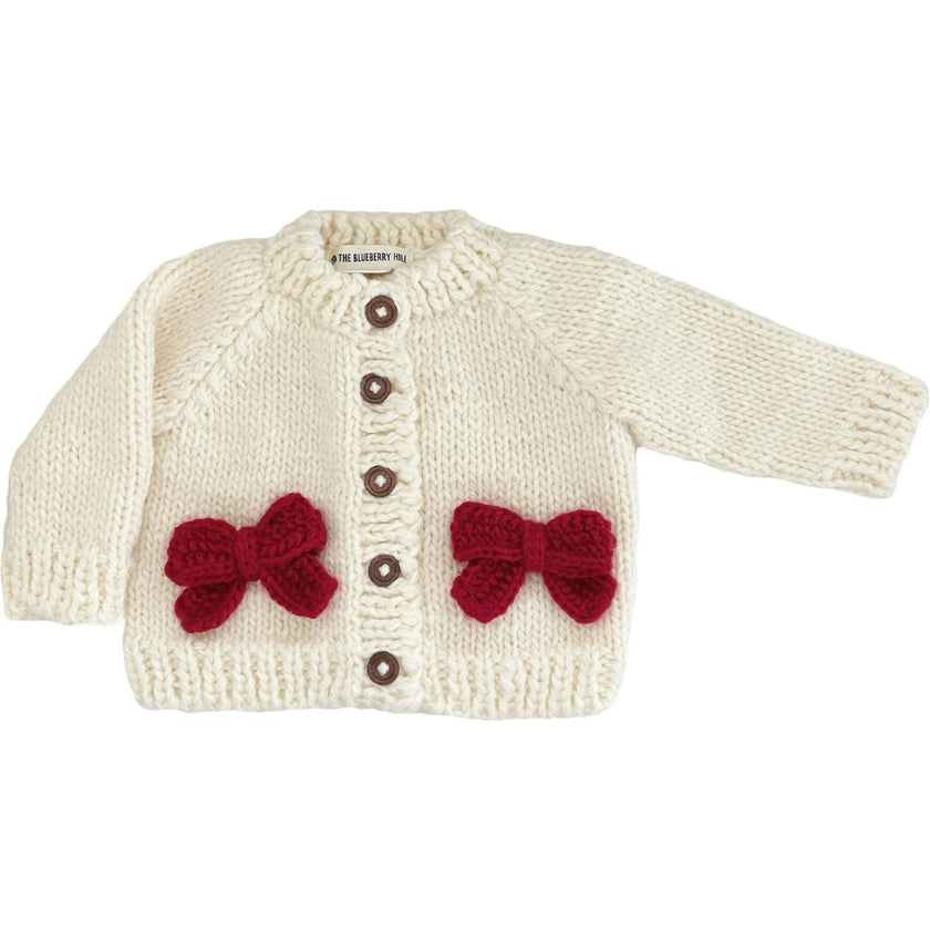 Bow Cardigan, Cream/Red