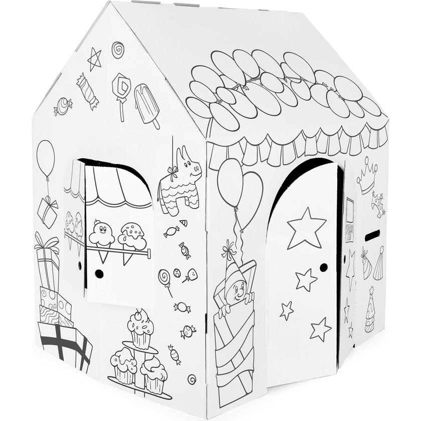 32" x 26.5" x 40.5 Decorate & Personalize Cardboard Playhouse Birthday Edition