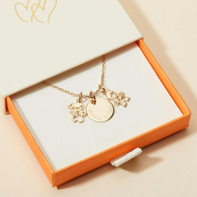 Personalized Crystal Mummy Necklace, 14k Gold Plated