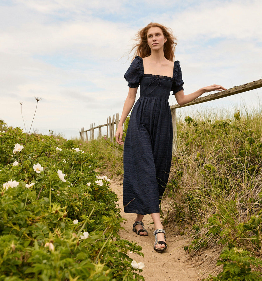 The Scarlett Nap Dress - Navy Sheer Plaid