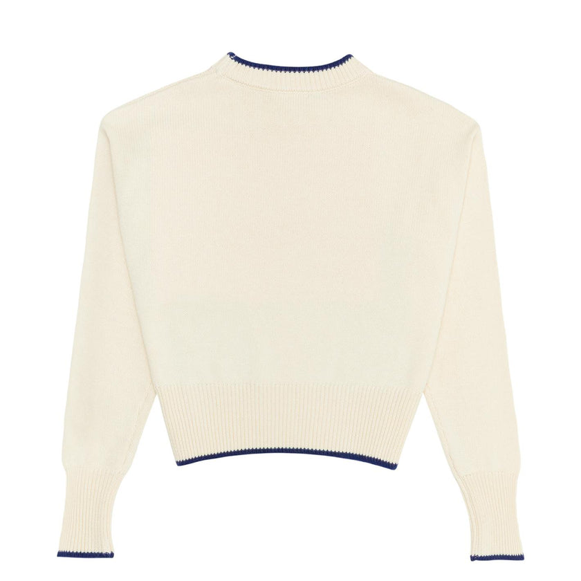 Women's Cropped Cream Sweater With Navy Trim