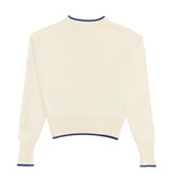 Women's Cropped Cream Sweater With Navy Trim