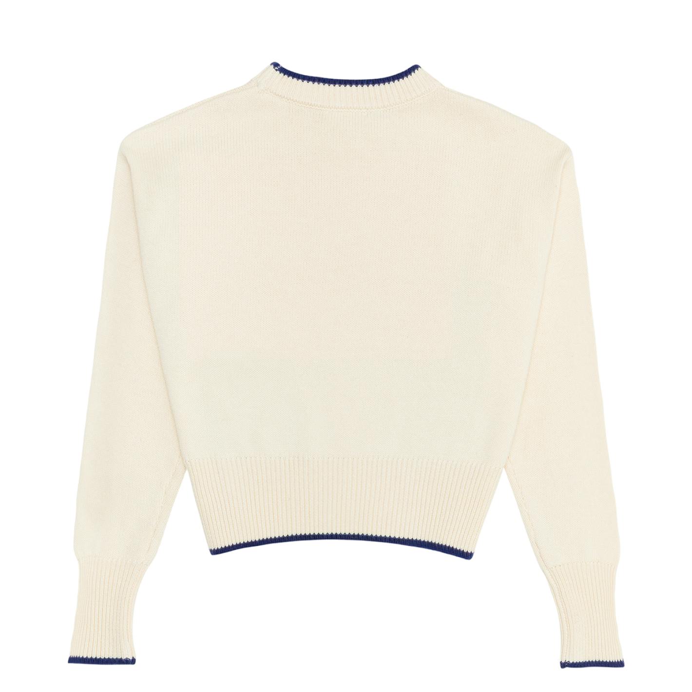 Women's Cropped Cream Sweater With Navy Trim