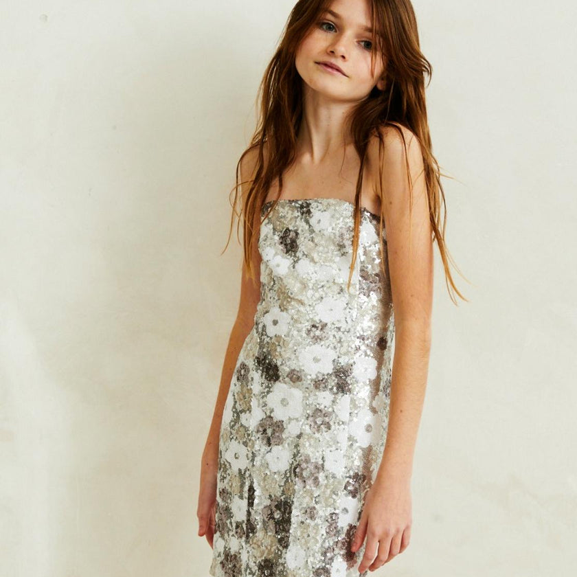 Maizy Silver Flower Sequin Dress