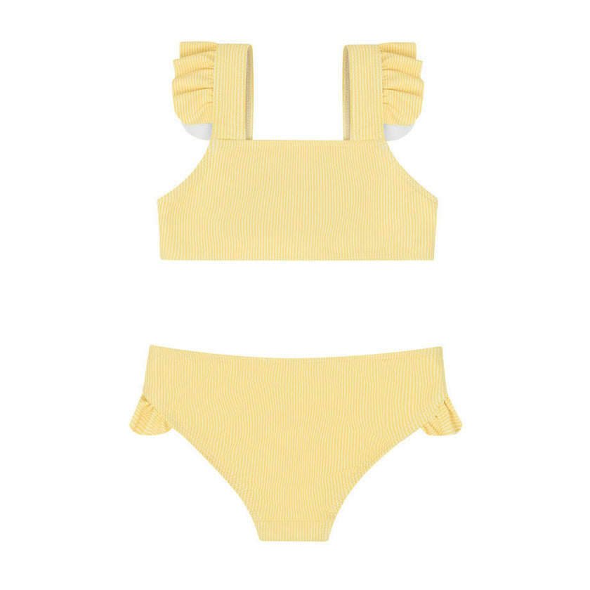 girls buttercream stripe ruffle tie back bikini