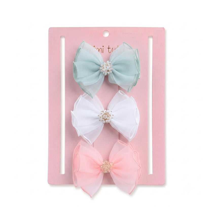 Multicolor Pearl Cluster Bow Clip Set