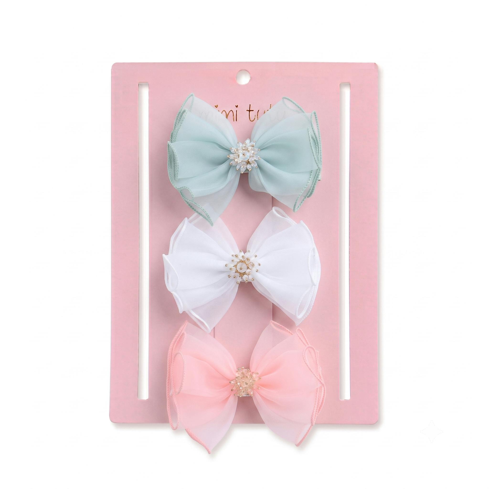 Multicolor Pearl Cluster Bow Clip Set